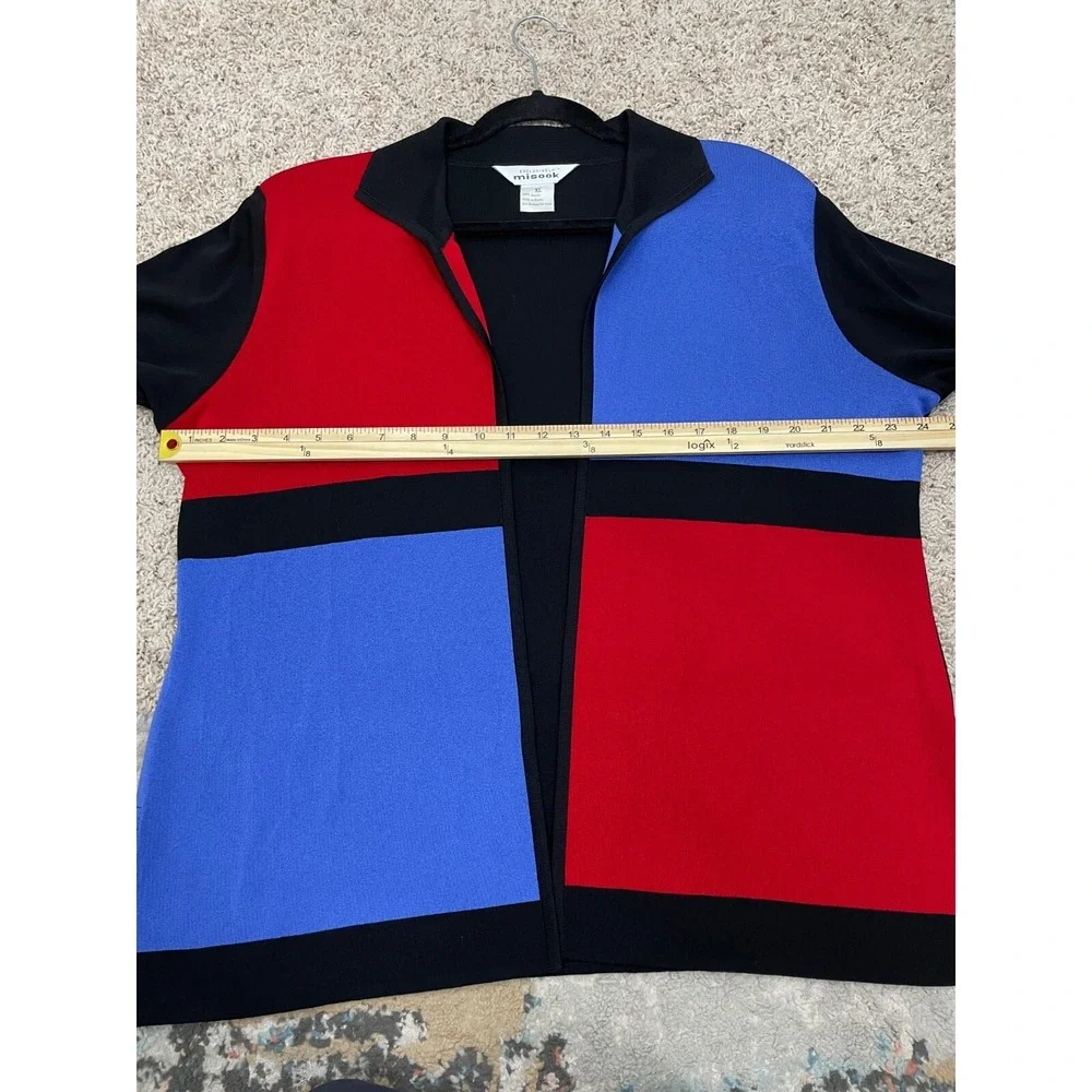 Exclusively Misook Cardigan Sweater Womens XL Color Block Open Front Long Sleeve